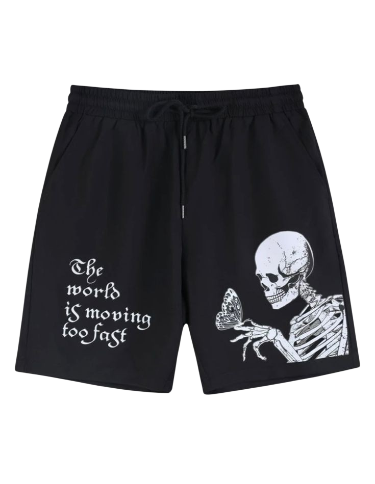 Skeleton Slogan Graphic Shorts