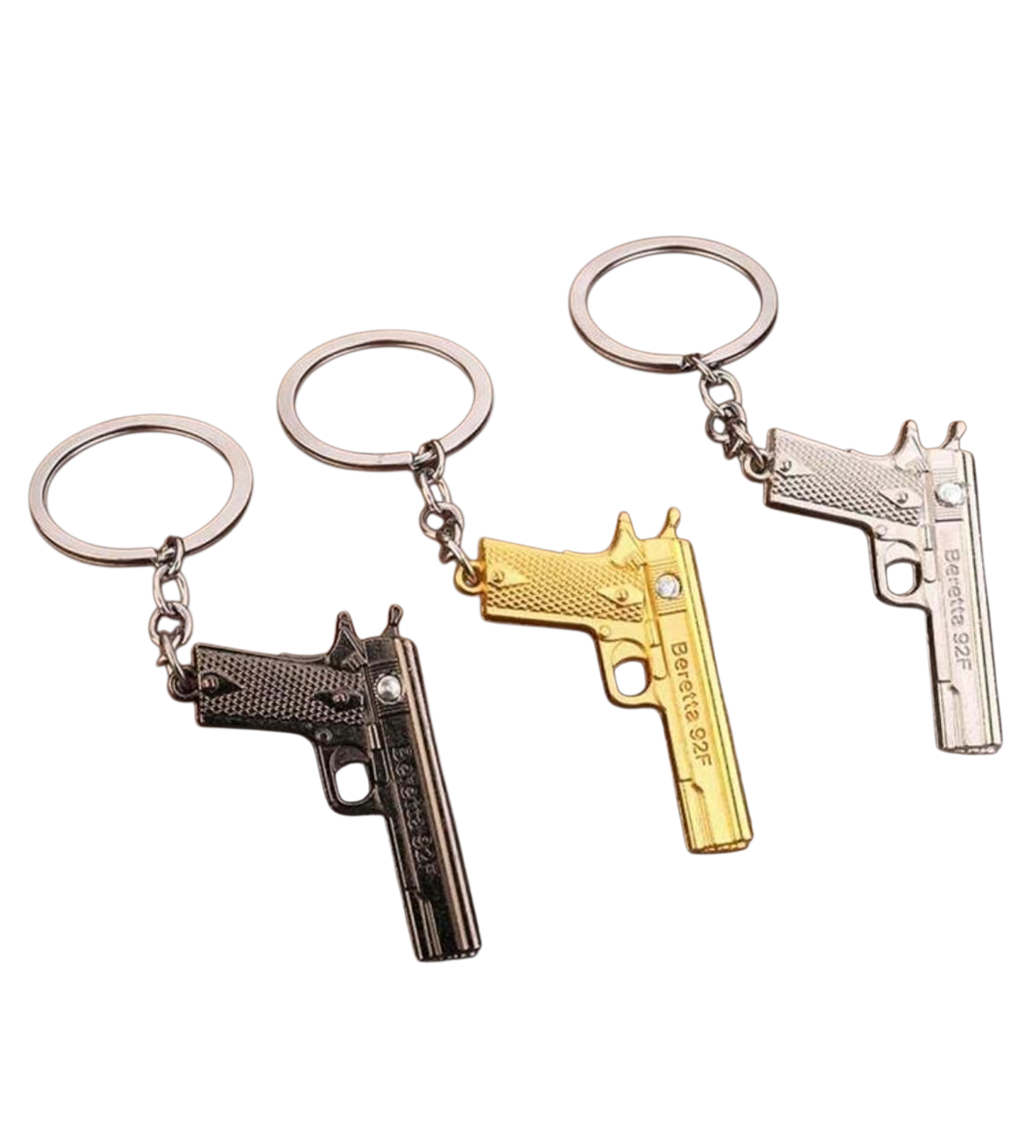 Pistol Keychain – Black, Gold, Silver, Gunmetal