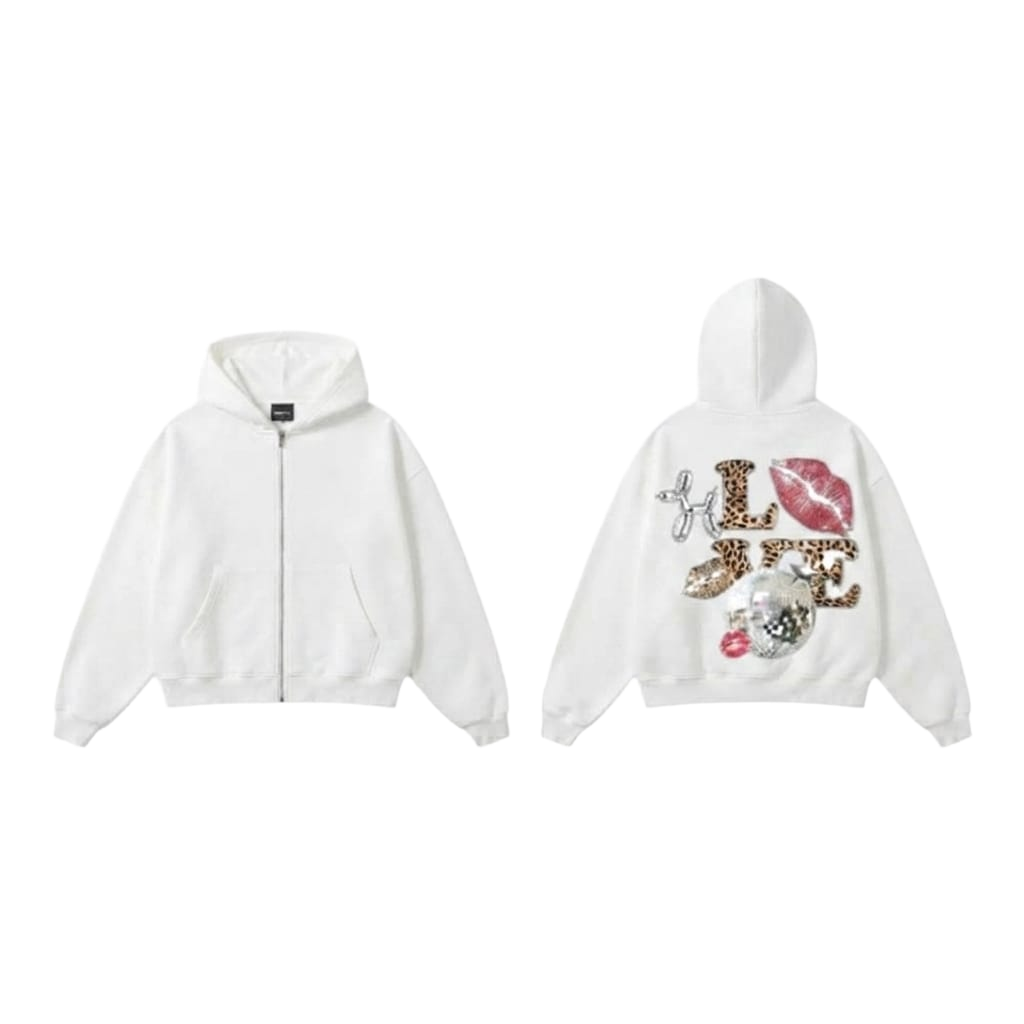 LOVE Graphic Zip-Up - White