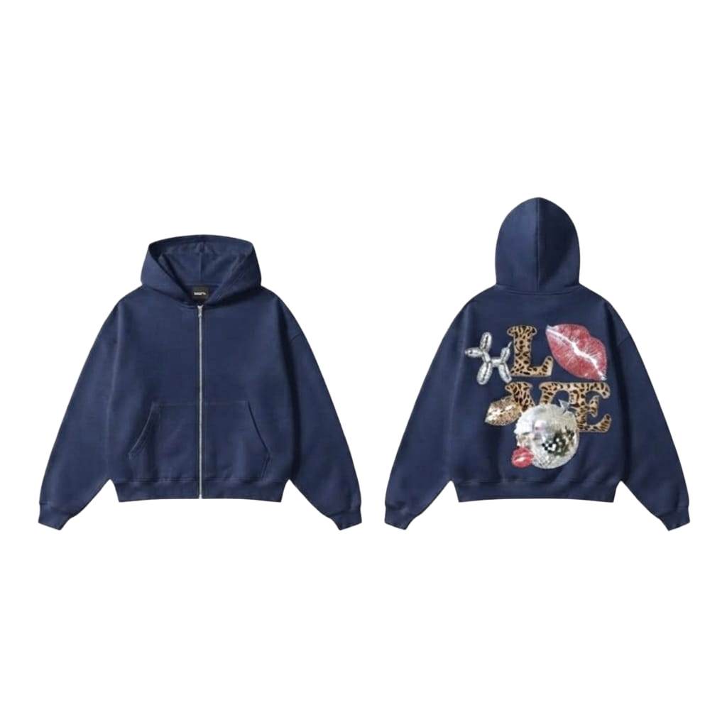 LOVE Graphic Zip-Up - Navy