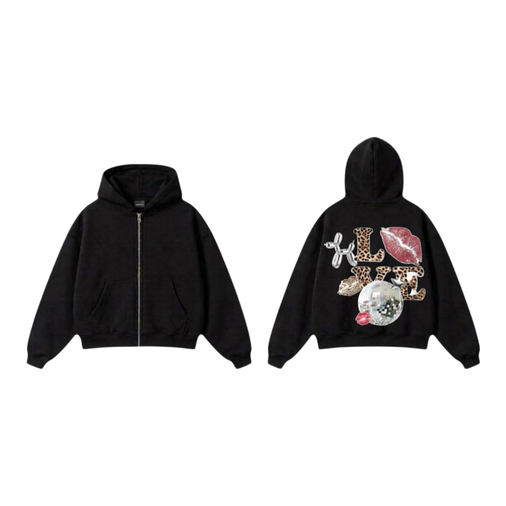 LOVE Graphic Zip-Up - Black