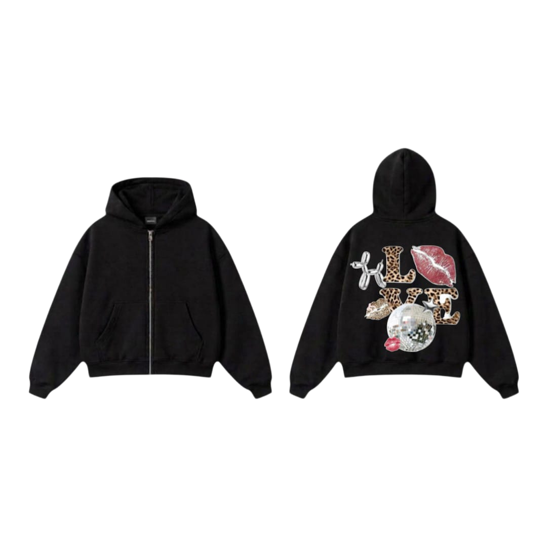 LOVE Graphic Zip-Up - Black