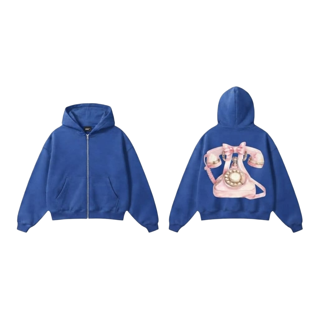 Pink Rotary Phone Zip-Up - Black