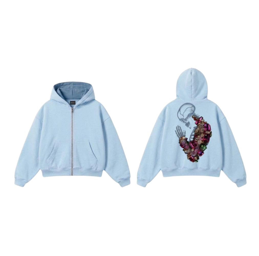 Praying Skeleton Zip-Up Hoodie