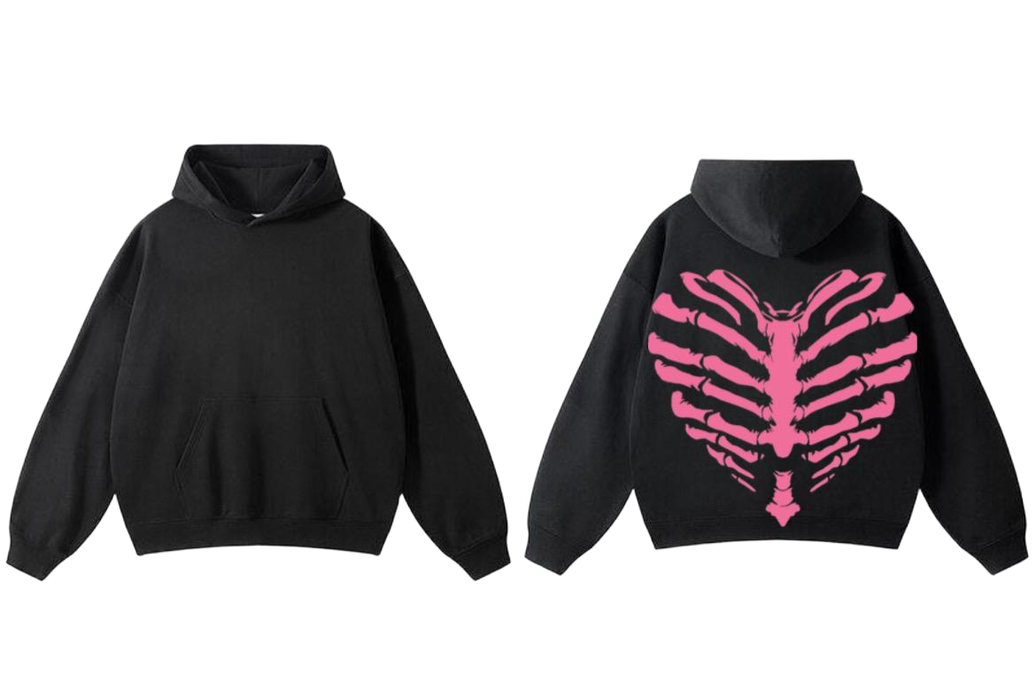 Skeleton Heart Hoodie - Black