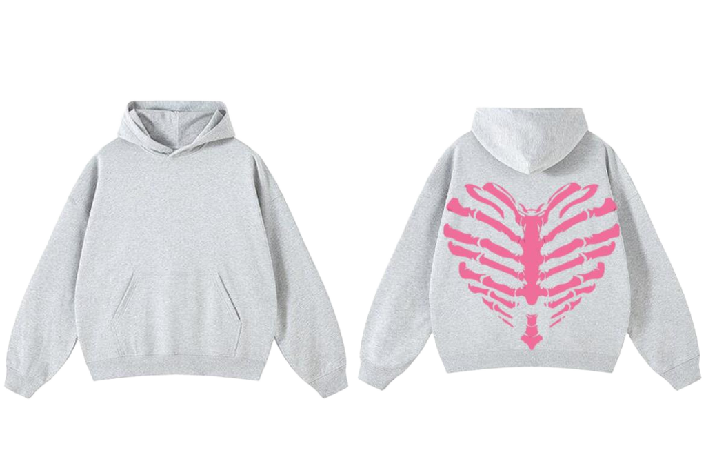 Skeleton Heart Hoodie - Grey Marl