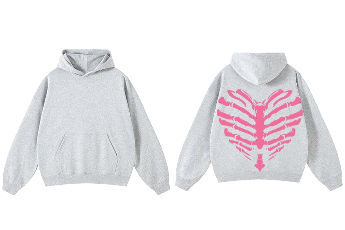 Skeleton Heart Hoodie - Grey Marl