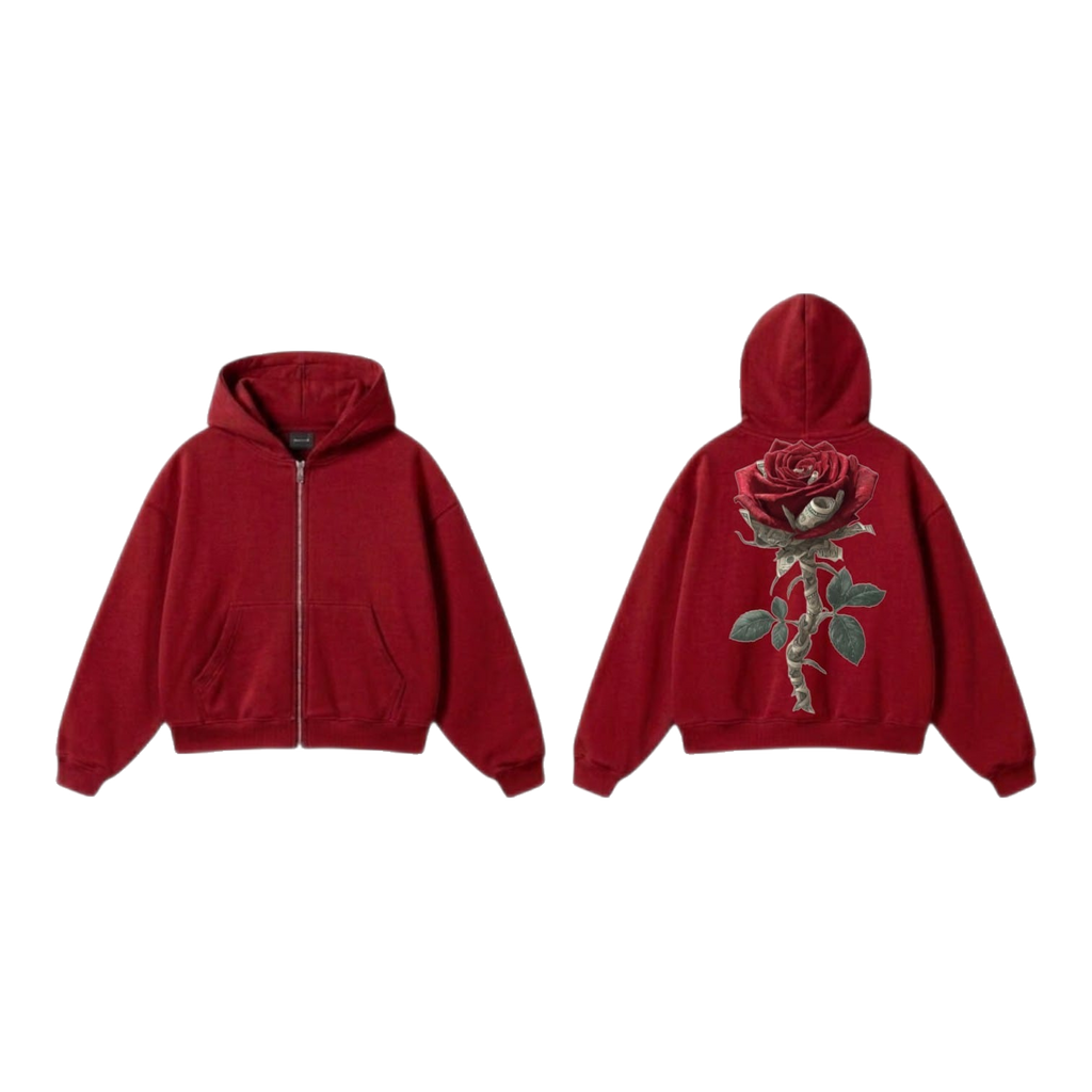 Red Rose Zip-Up Hoodie