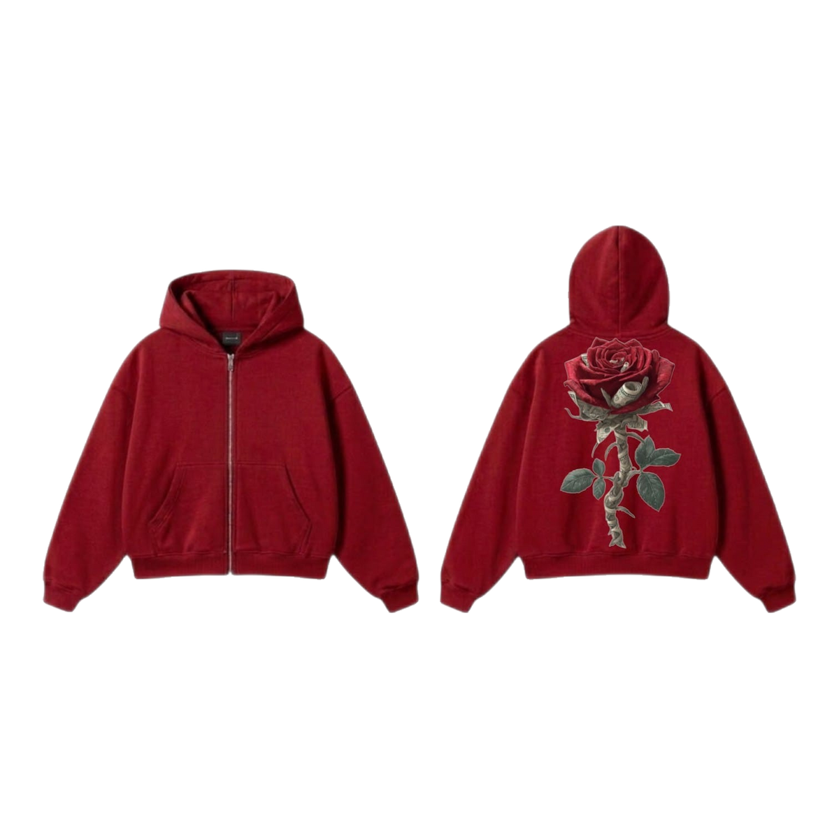 Red Rose Zip-Up Hoodie