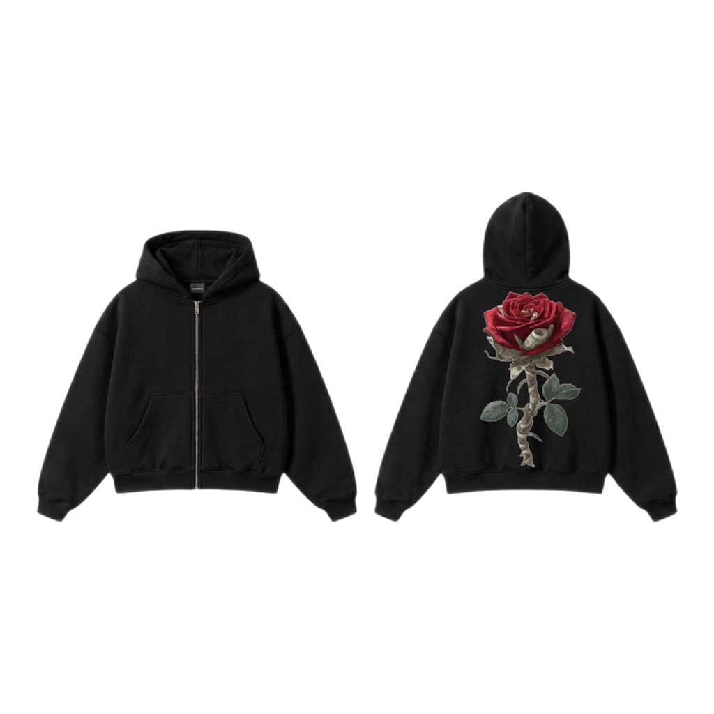 Red Rose Zip-Up Hoodie