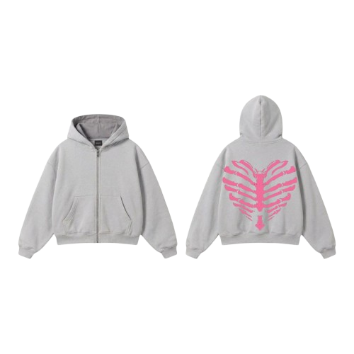 Skeleton Heart Zip-Up Hoodie