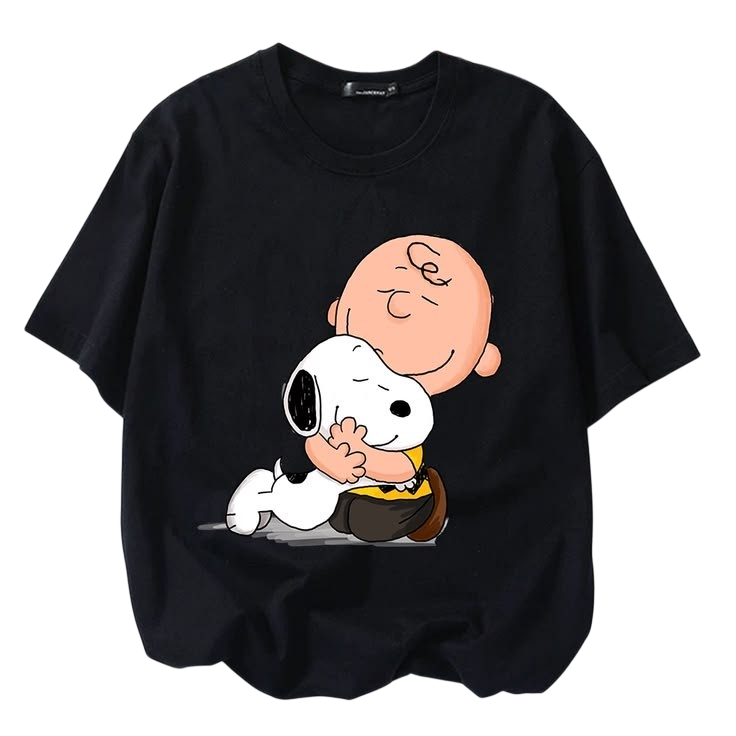 Snoopy & Charlie Brown Hug Tee – Black