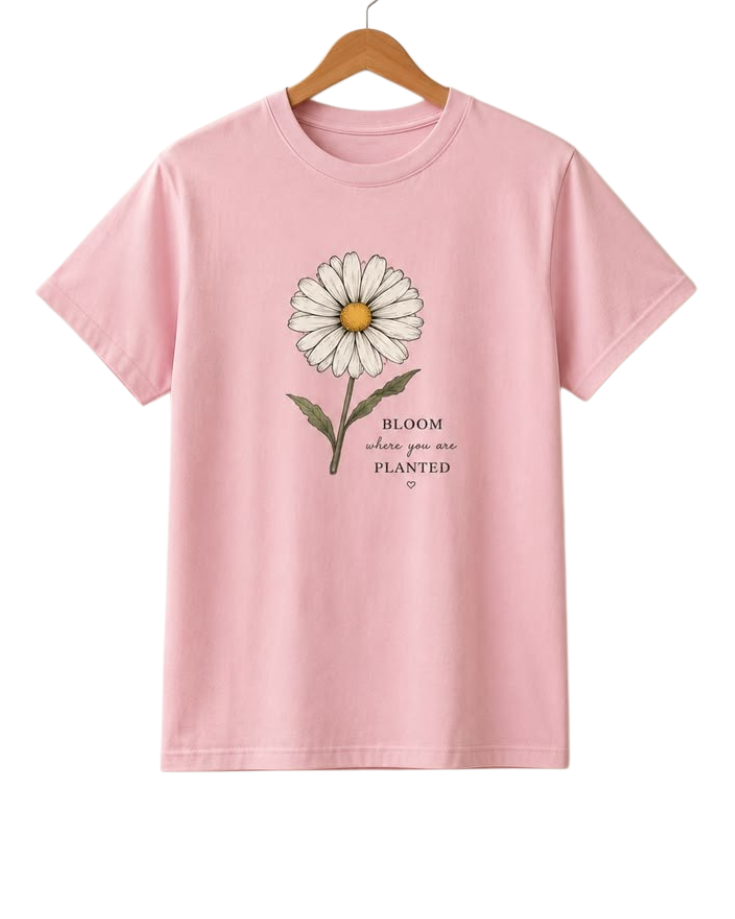 Pink Flower Graphic Cotton Tee